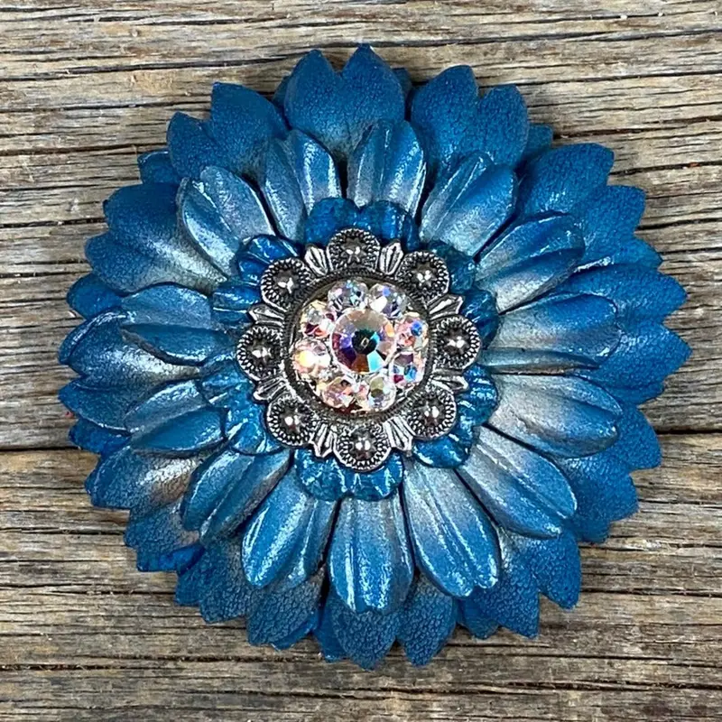 Turquoise Daisy Leather Flowers - 1" Crystal Conchos - Options 3