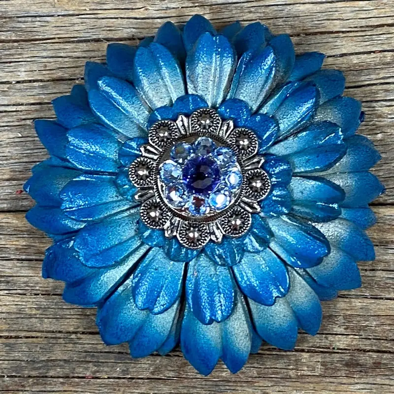 Turquoise Daisy Leather Flowers - 1" Crystal Conchos - Options 5