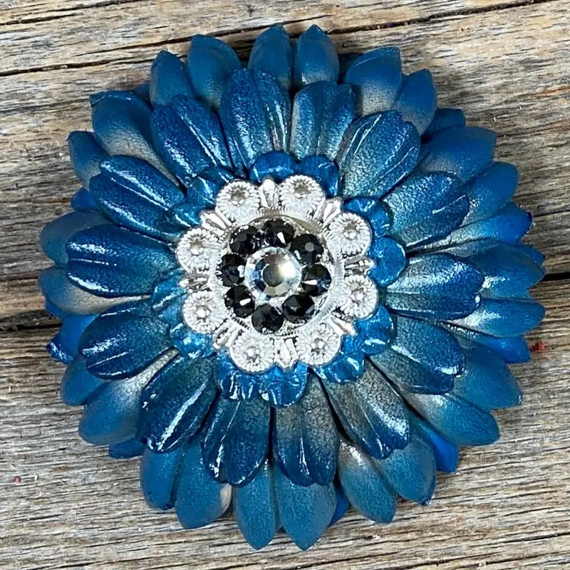 Turquoise Daisy Leather Flowers - 1" Crystal Conchos - Options 6