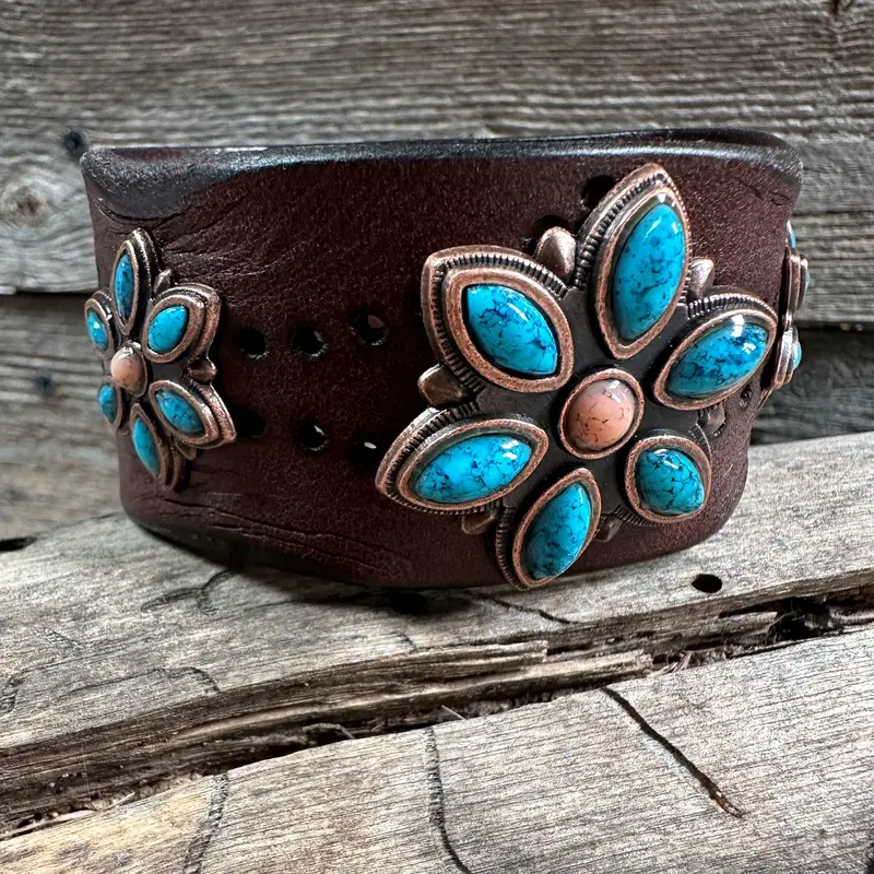 Turquoise Flower Leather Bracelet Lb102 1
