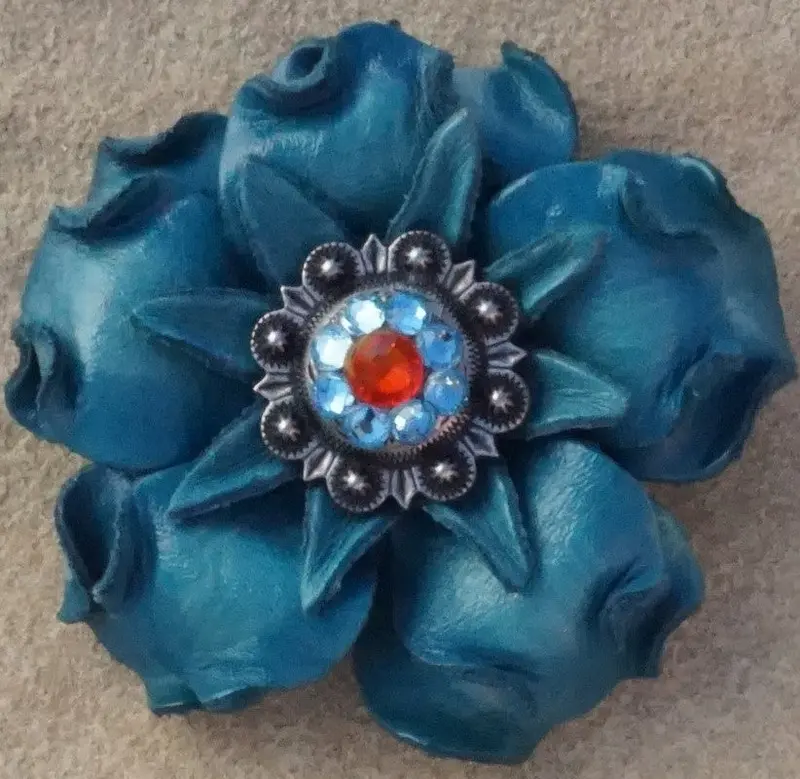 Turquoise Gardenia Flower With Antique Silver Fire Opal And Aqua 1" Concho 1