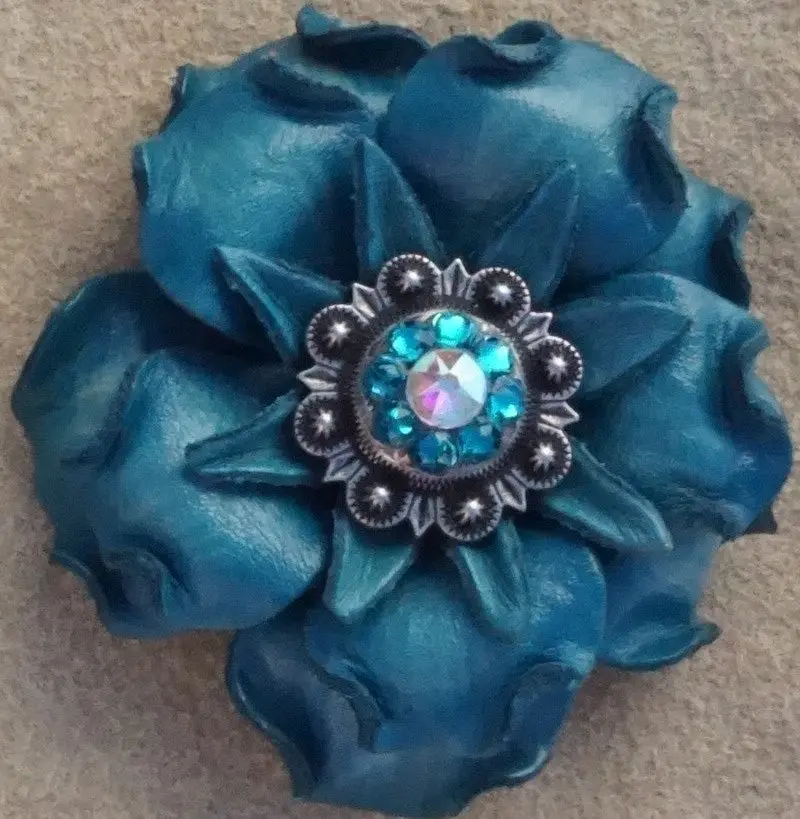 Turquoise Gardenia Flower With Antique Silver Teal & Ab 1" Concho 1