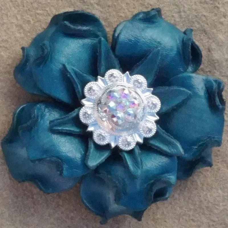 Turquoise Gardenia Flower With Bright Silver Ab 1" Concho 1