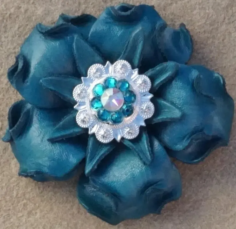 Turquoise Gardenia Flower With Bright Silver Teal & Ab 1" Concho 1