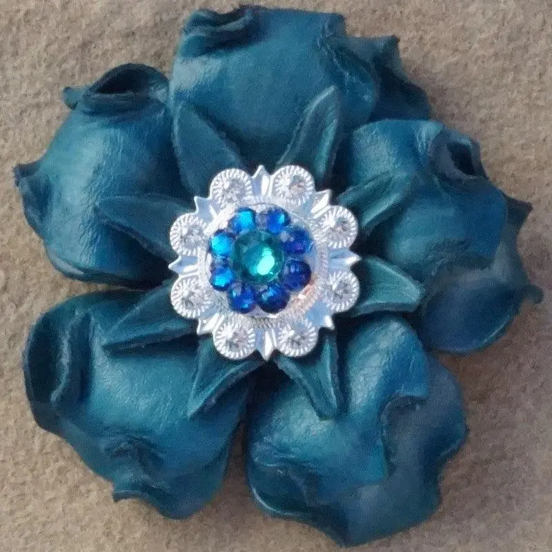 Turquoise Gardenia Flower With Bright Silver Teal And Capri 1" Concho 1