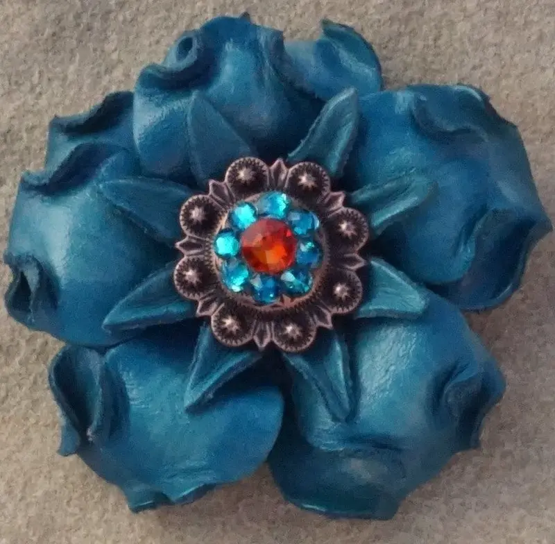 Turquoise Gardenia Flower With Copper Fire Opal & Teal 1" Concho 1