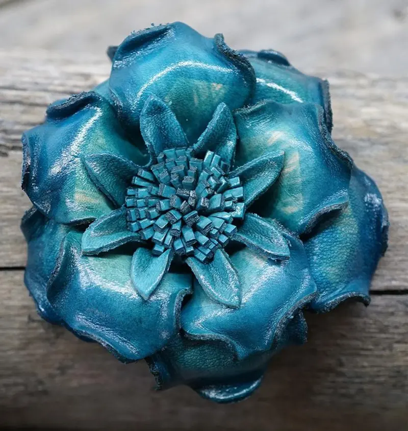 Turquoise Gardenia Leather Flower 1
