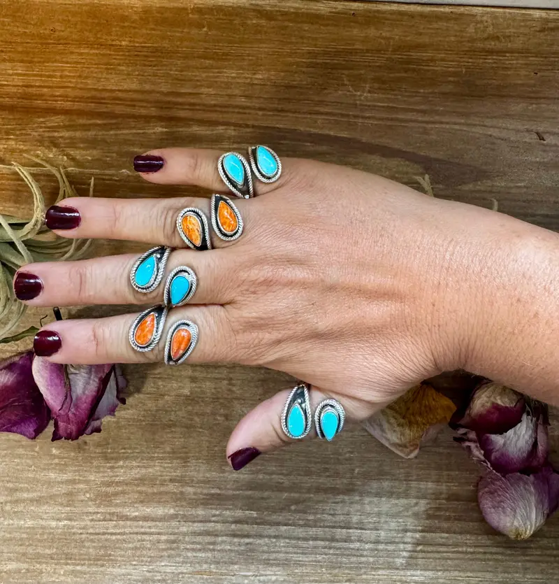 Turquoise Or Spiny Oyster Ring – Sterling Silver – Native Made Stamp Z – Multiple Sizes – Usa 1