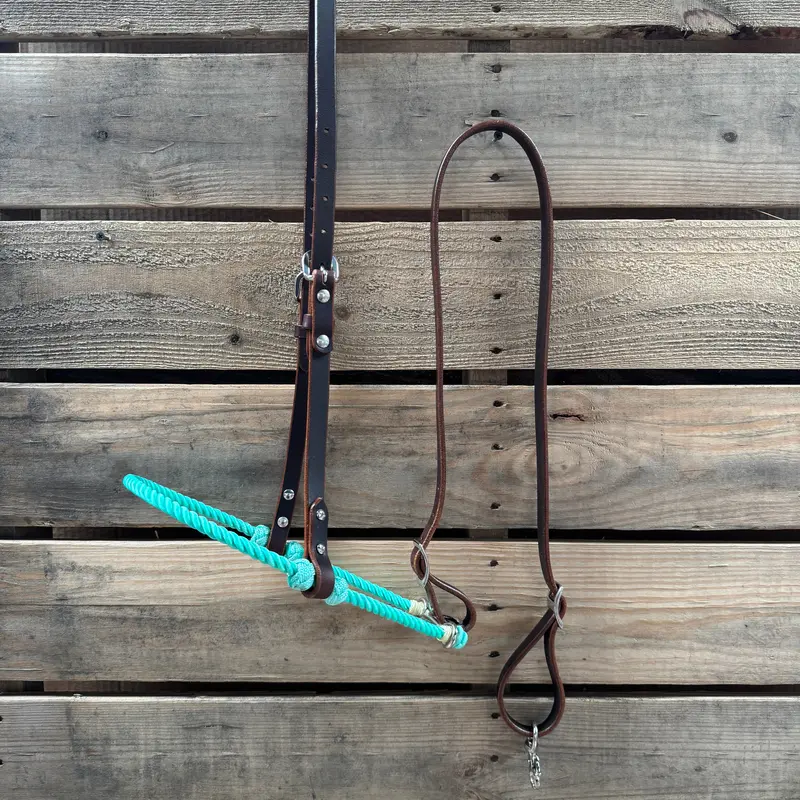 Turquoise Single Rope Noseband Lariat With Leather Hanger #Han105 1