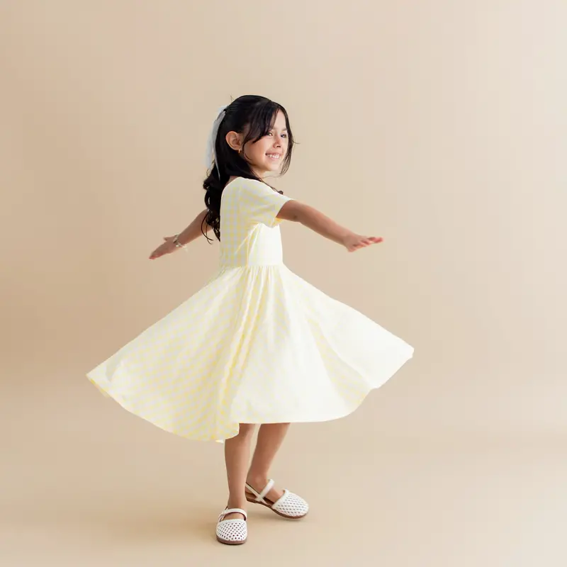 Twirl Dress In Gingham Chamomile 1