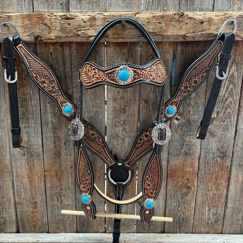 Two Tone Floral And Basketweave Western Browband Tack Set #Bbbc481 1
