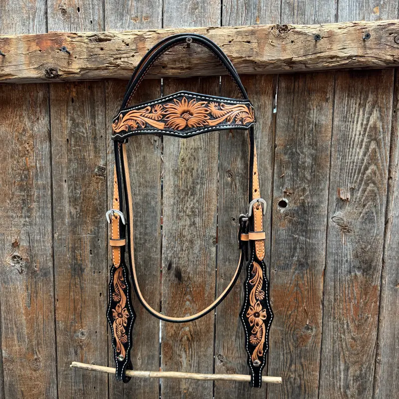 Two Tone Floral Browband Headstall / Bridle #24384 1