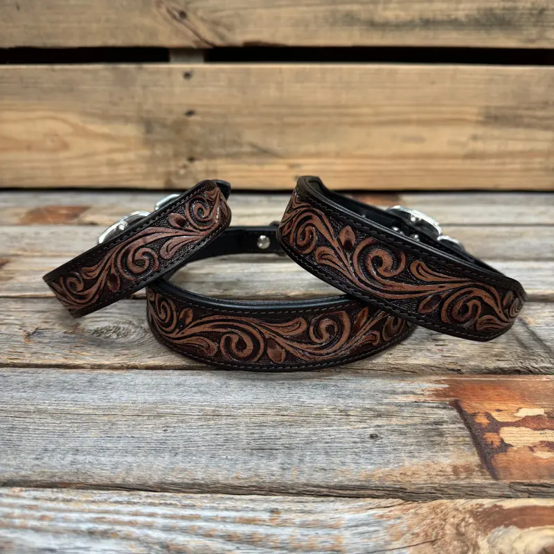 Two Tone Floral Genuine Leather Padded Dog Collar #Fkdc2 1