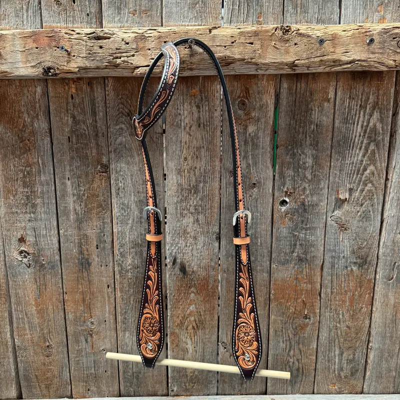 Two Tone Floral One Ear Headstall / Bridle #23080 1