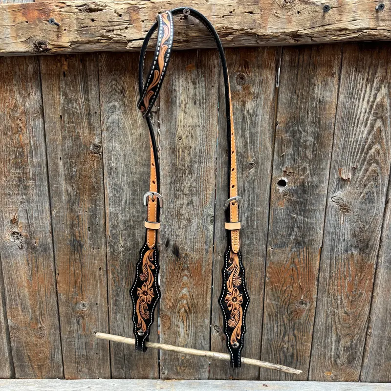 Two Tone Floral One Ear Headstall / Bridle #24385 1