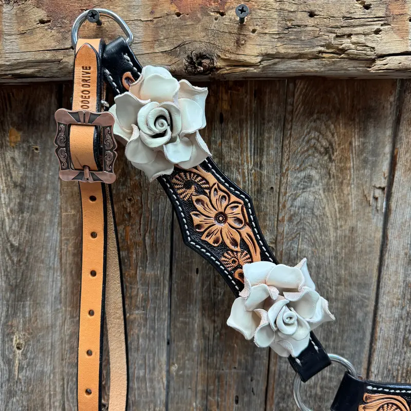 Two Tone Floral Triangle White Rose One Ear / Gladiator Breastcollar Tack Set #Oebc534 3