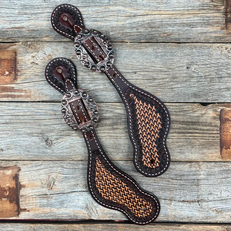 Two Tone Foxtail Copper Dot Spur Straps  #Ss123 1