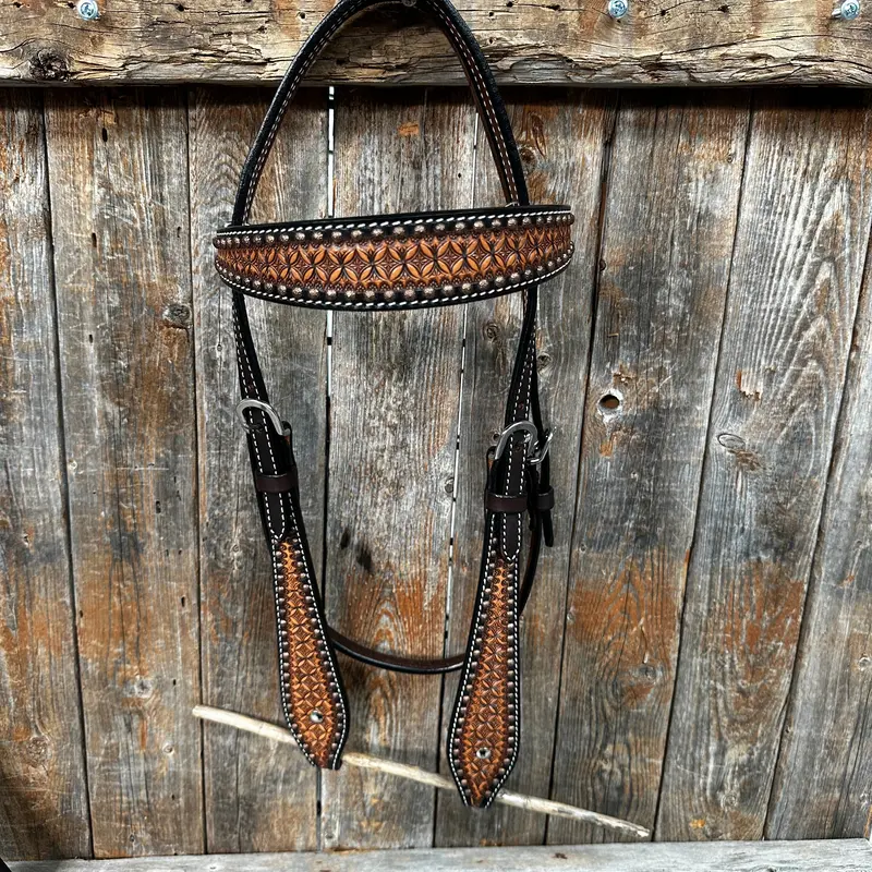 Two Tone Honeycomb Browband Headstall / Bridle #24329 1