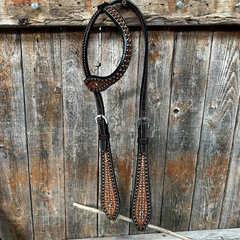 Two Tone Honeycomb One Ear Headstall / Bridle #24330 1