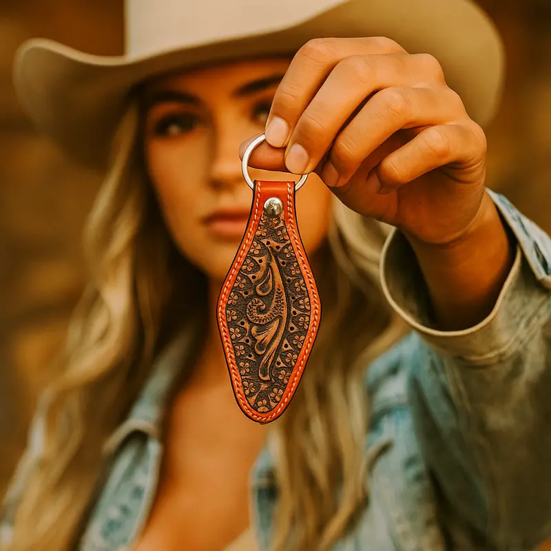 Two Tone Leather Hand Painted Key Chain 1