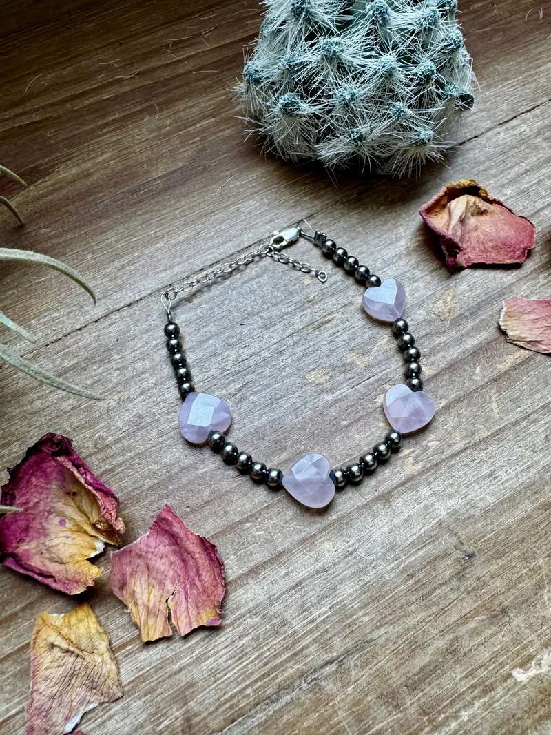 Valentine Bracelet - 4 Mm Sterling Silver Pearls And Rose Quartz Heart 2