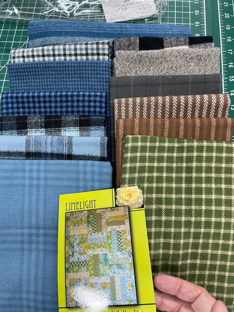 Vr Limelight  12 Color  Set B  (Blue/Green/Brown/Grey) Flannel Fat Quarters Plus Pattern And One Yard For Binding 1