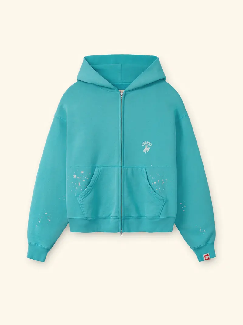 Western Athletic Zip Up Hoodie (Turquoise) 1