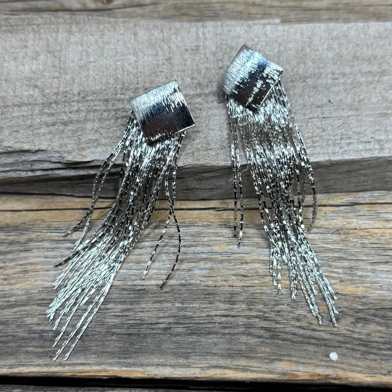Western Boho Silver Brushed Diamond Dangle Fashion Earrings 1