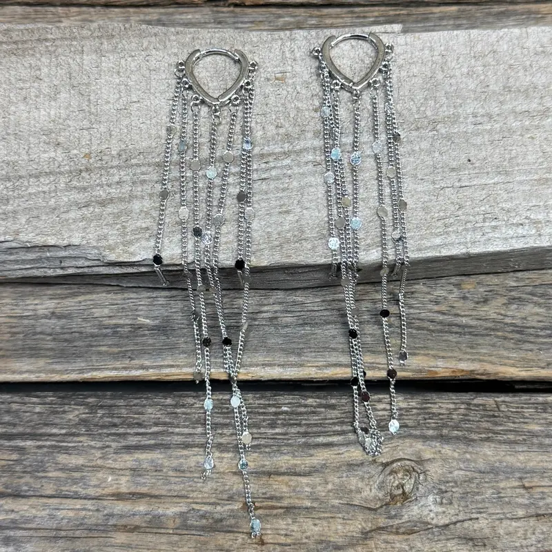 Western Boho Silver Fringe And Dot Dangle Fashion Earrings 1