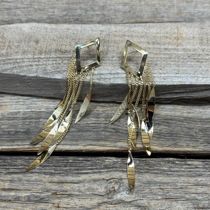 Western Gold Diamond Shaped Dangle Fashion Earrings 1