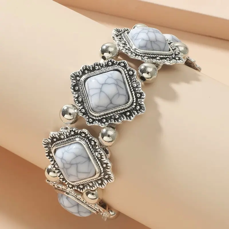 Western Silver Chunky Rodeo Fashion Bracelets - White 1