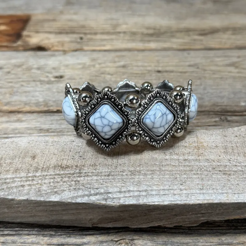 Western Silver Chunky Rodeo Fashion Bracelets - White 2