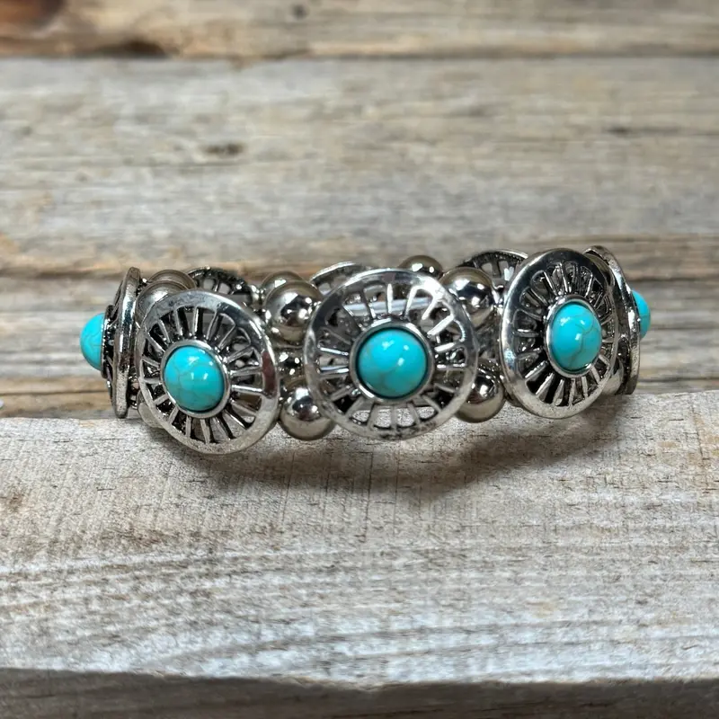 Western Silver Circle Turquoise Fashion Bracelet 1