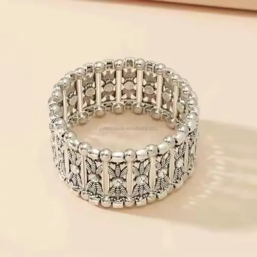 Western Silver Leaf And Bead Fashion Bracelets  - Clear 1