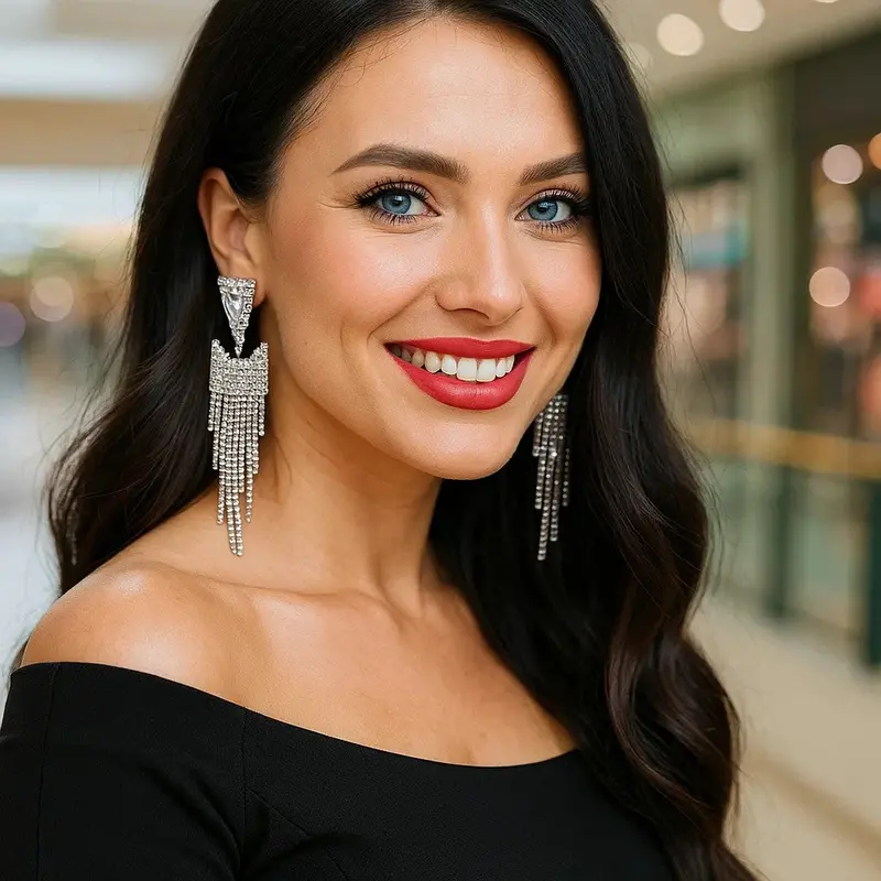 Western Silver Rhinestone Dangle Fashion Earrings 1