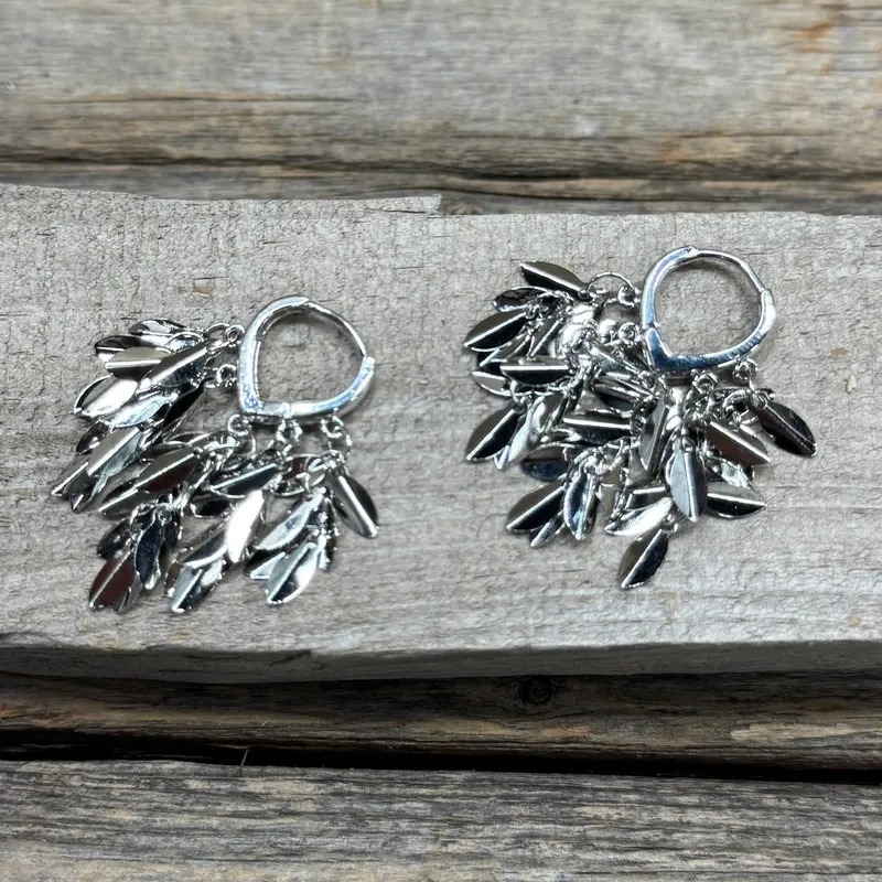 Western Silver Short Leaves Dangle Fashion Earrings 1