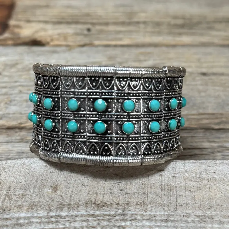 Western Silver Wide Fashion Bracelets - Turquoise 1