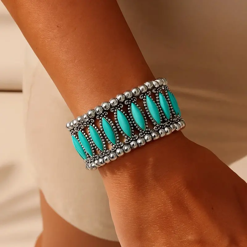 Western Silver Wide Turquoise Fashion Bracelet 1