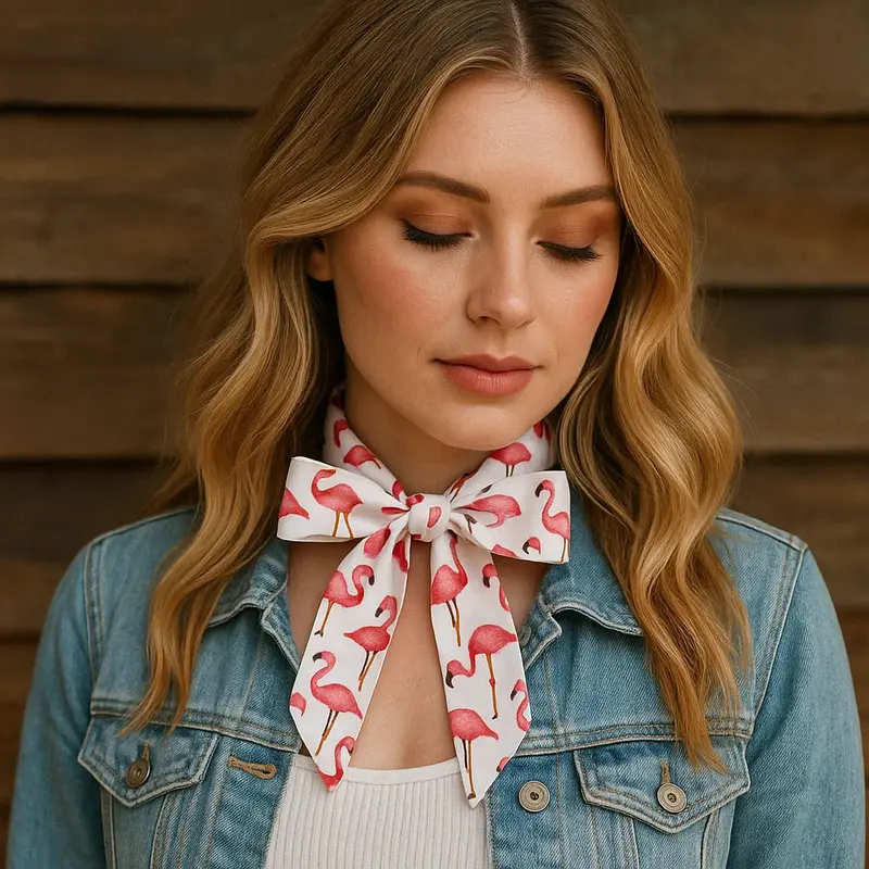 White And Pink Western Skinny Mini Wild Rag Scarf / Cowgirl Necktie #Tw325 1