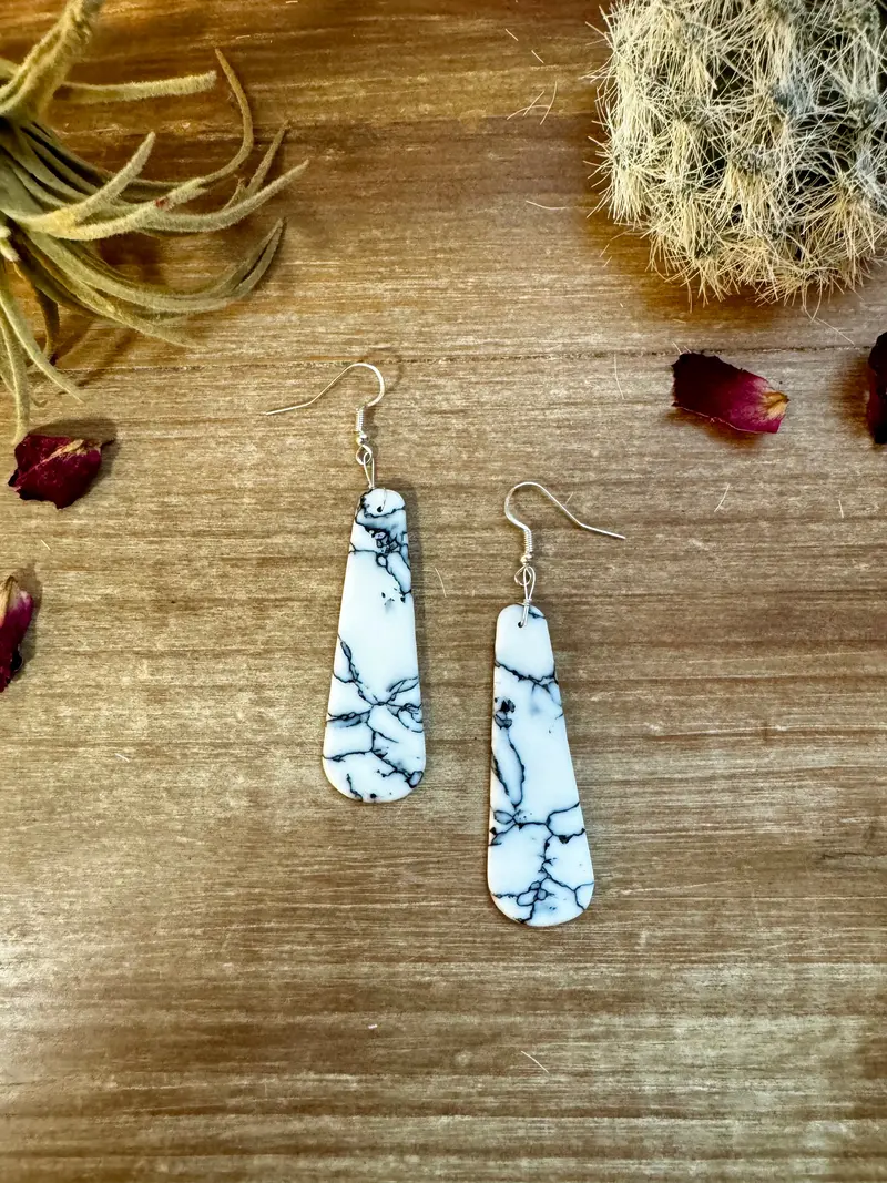 White Block White Tear Drop Earrings 1