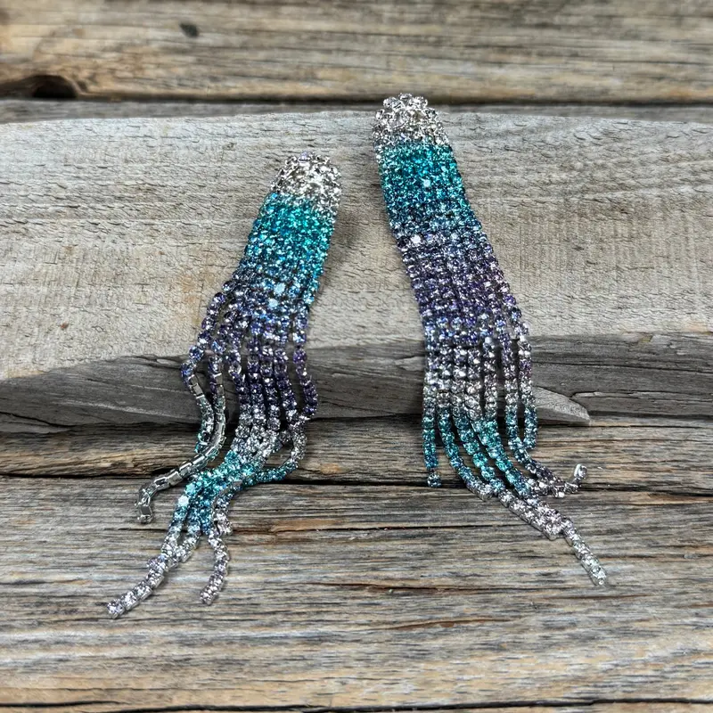 White, Blue And Purple Rodeo Inspired Rhinestone Dangle Fashion Earrings 1