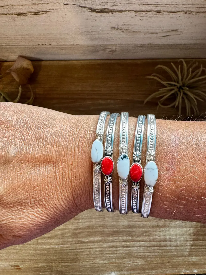 White Buffalo Or Red Spiny Cuff Bracelet – Sterling Silver 1