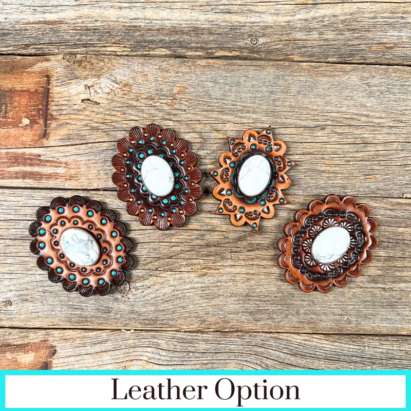 White Cabochon Stone - Leather Rosette Options - 1