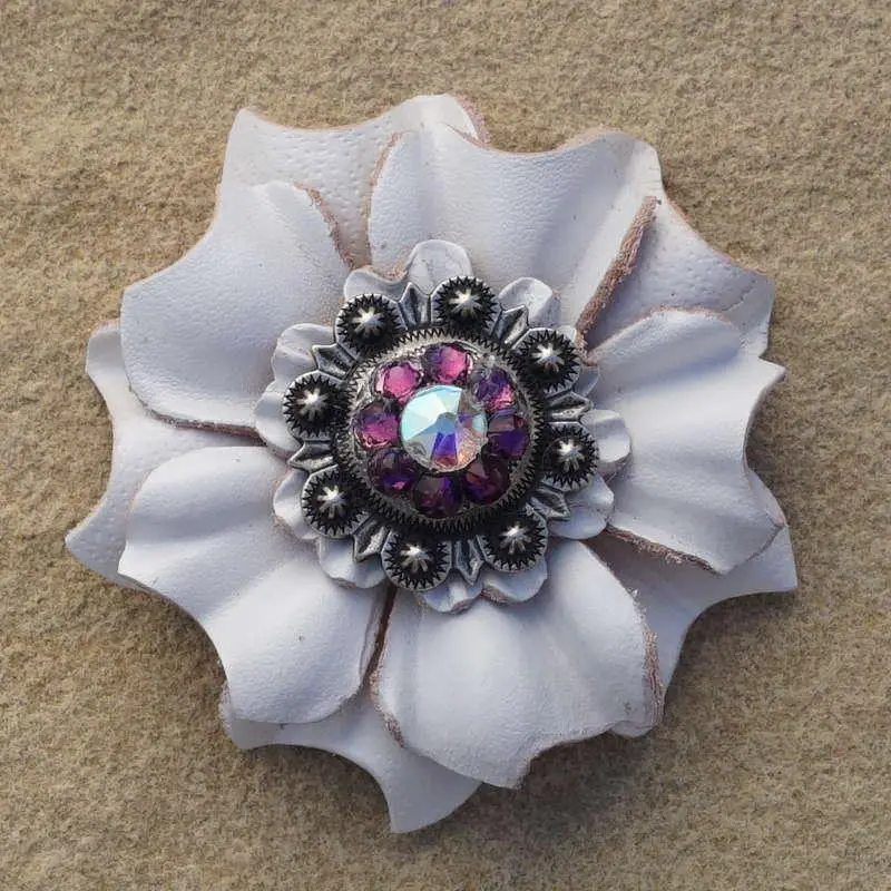 White Carnation Flower With Antique Silver Amethyst And Ab 1" Concho 1