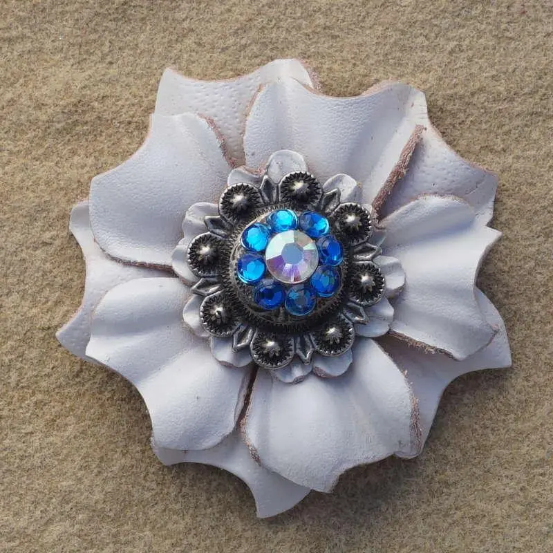 White Carnation Flower With Antique Silver Capri And Ab 1" Concho 1