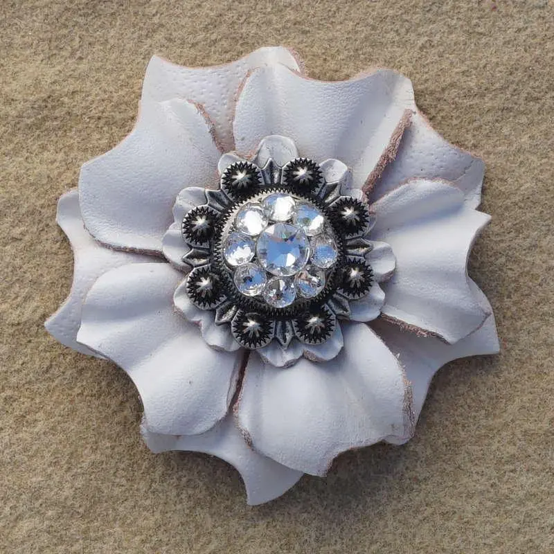 White Carnation Flower With Antique Silver Clear 1" Concho 1