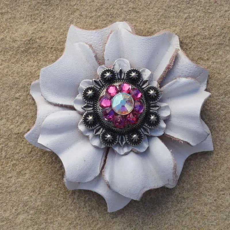 White Carnation Flower With Antique Silver Fuchsia And Ab 1" Concho 1