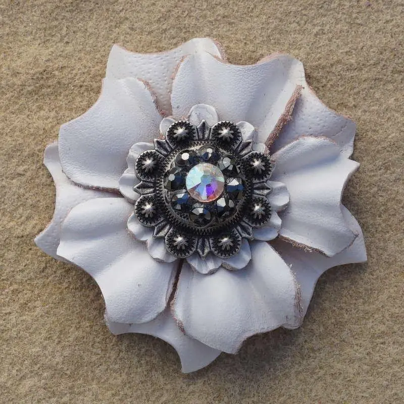 White Carnation Flower With Antique Silver Jet And Ab 1" Concho 1
