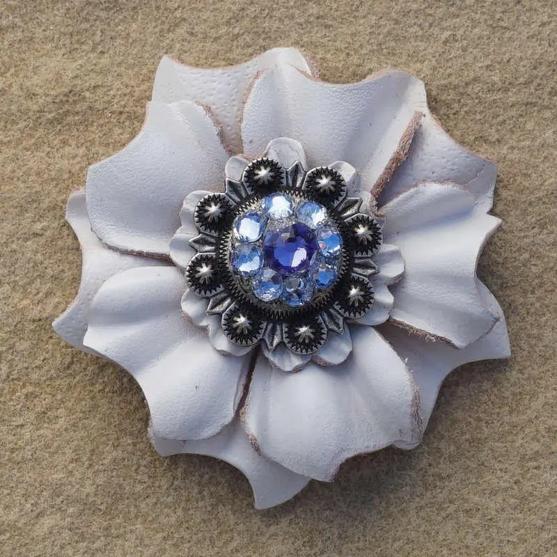 White Carnation Flower With Antique Silver Lilac And Light Sapphire 1" Concho 1