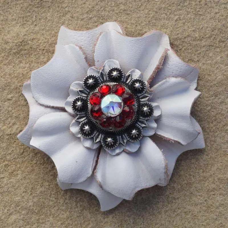 White Carnation Flower With Antique Silver Ruby And Ab 1" Concho 1